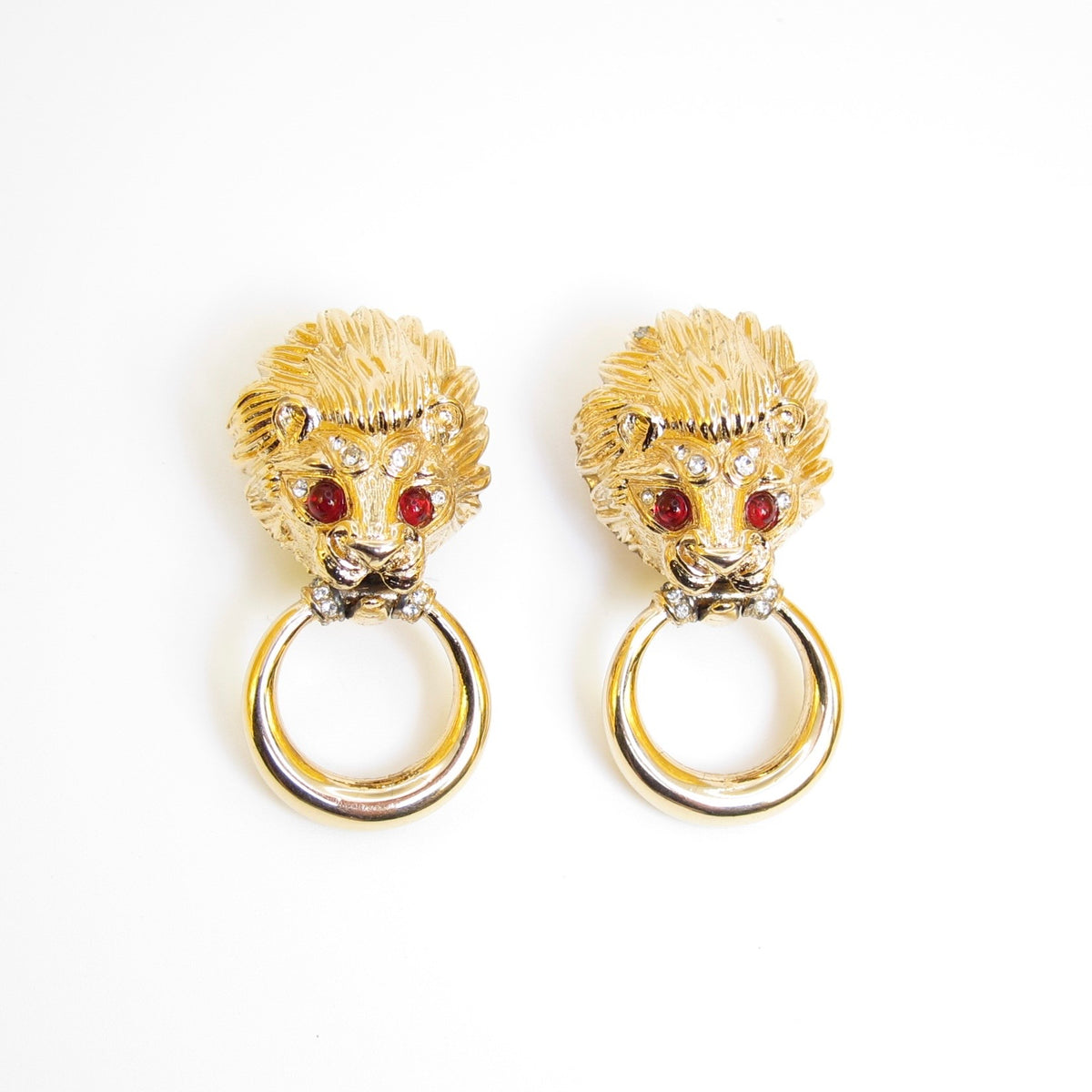Nina Ricci Gold-Tone Lion Head Ring Drop Clip-On Earrings