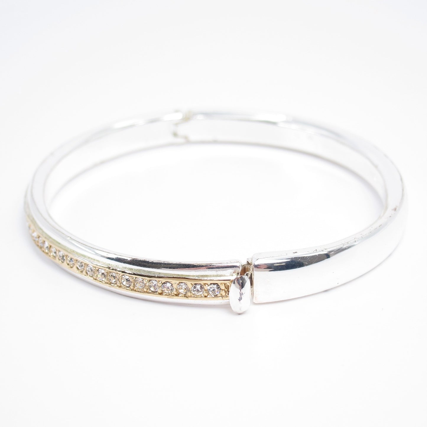 Monet Vintage Rhinestone Silver Hinged Bangle