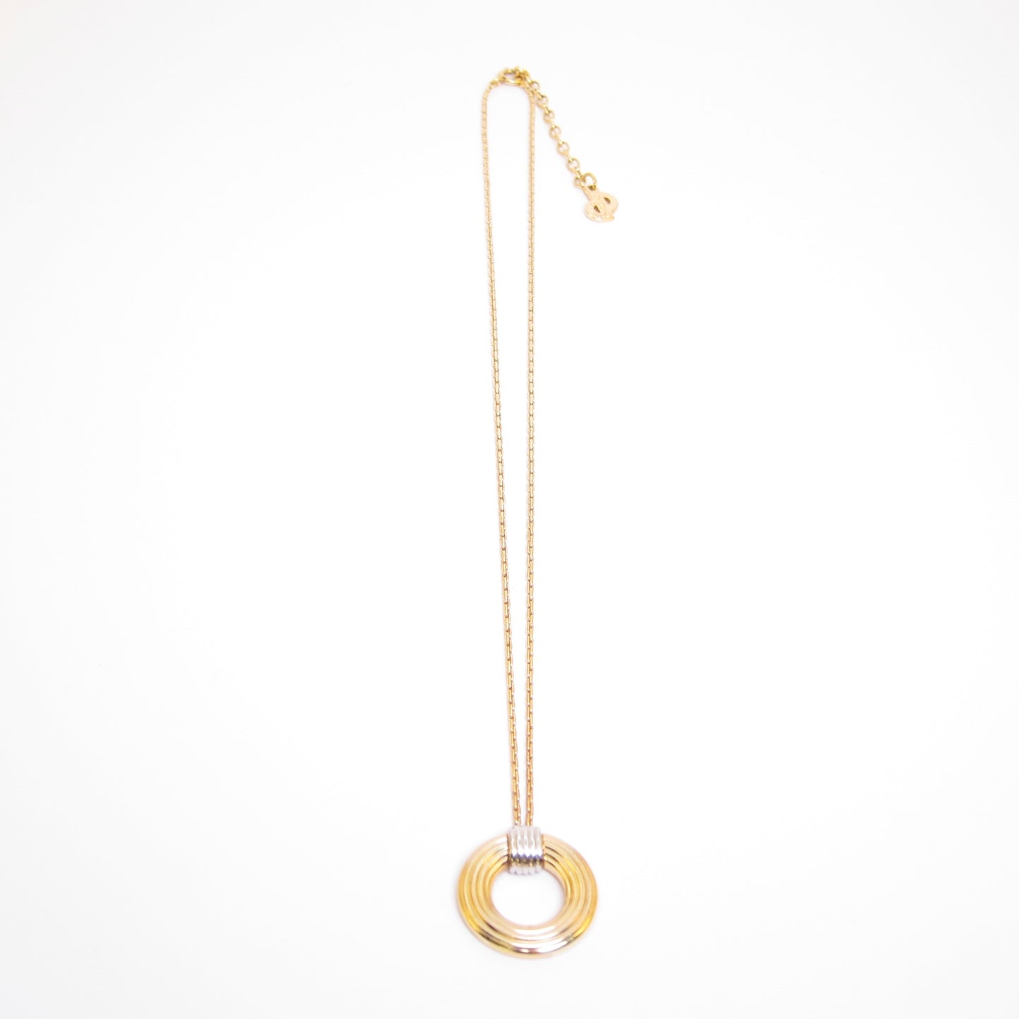 Christian Dior Vintage Two Tone Circle Pendant Golden Necklace
