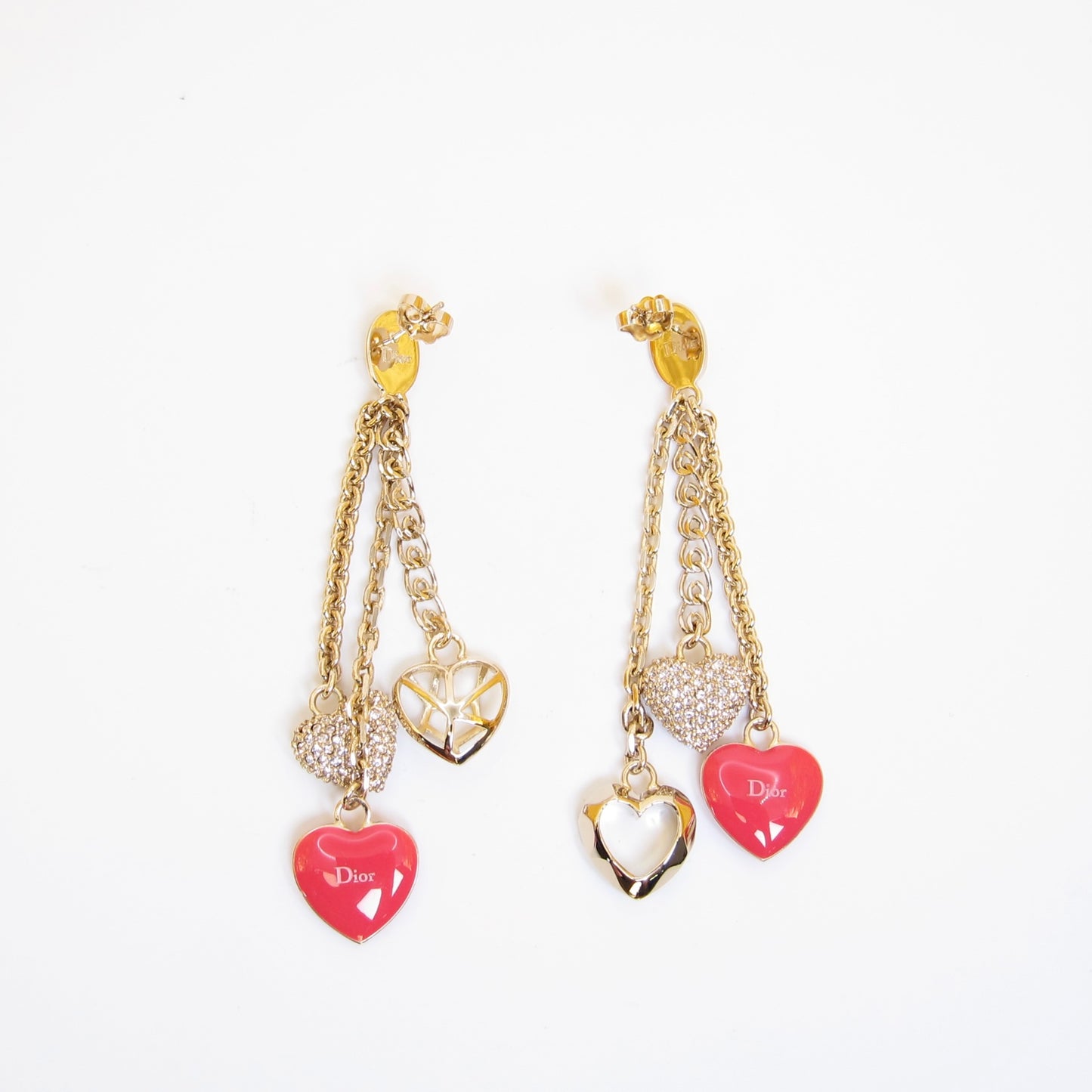 Christian Dior Vintage Logo and Heart Motif Golden Earrings
