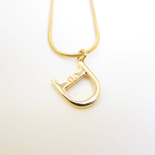 Christian Dior Vintage CD Logo On D Pendant Golden Necklace