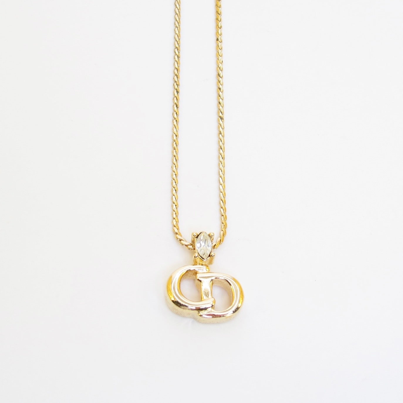 Christian Dior Vintage CD Logo and Rhinestone Golden Necklace