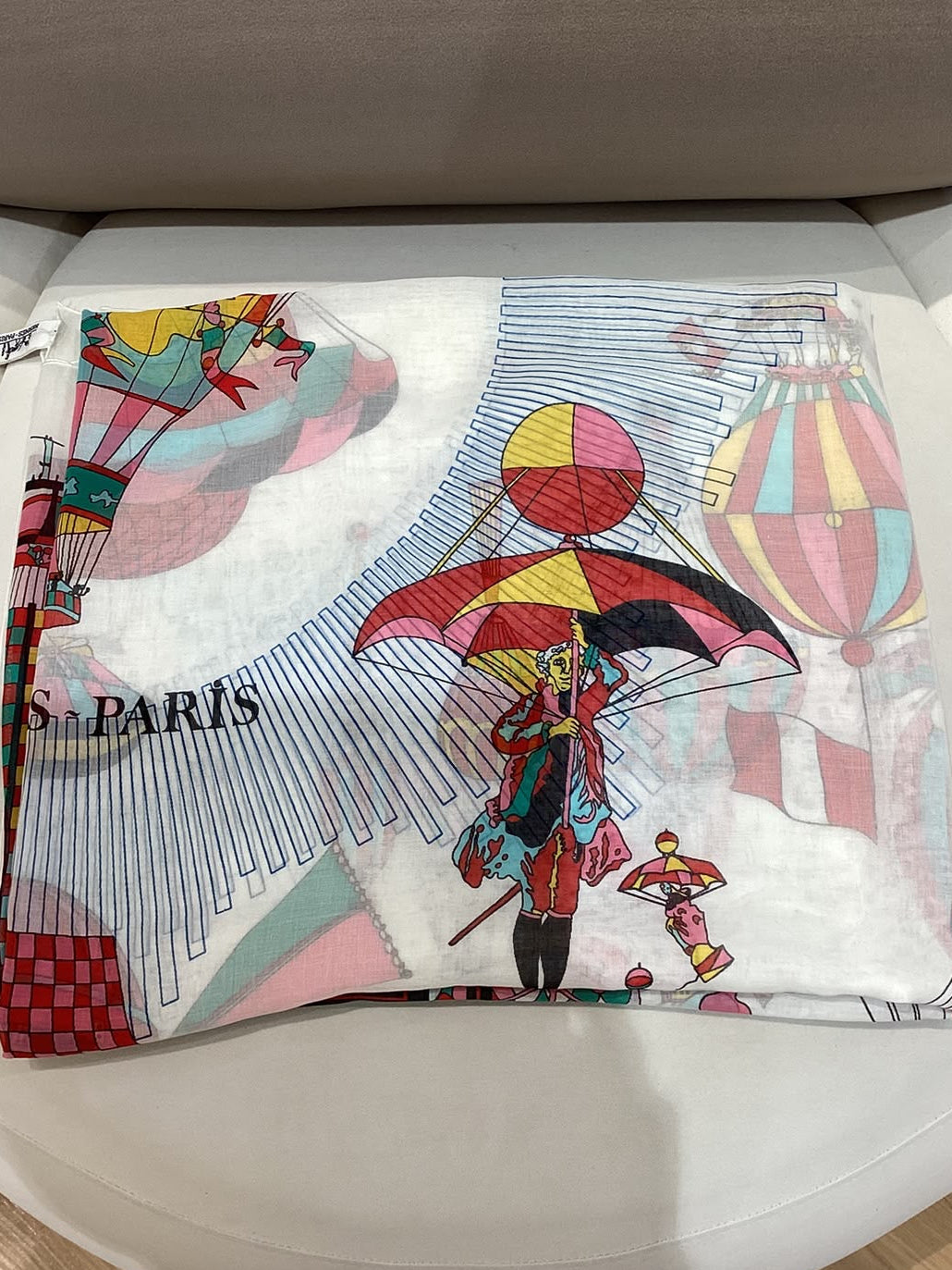 Hermes Vintage Les Folies Du Ciel Beach Cotton Large Shawl