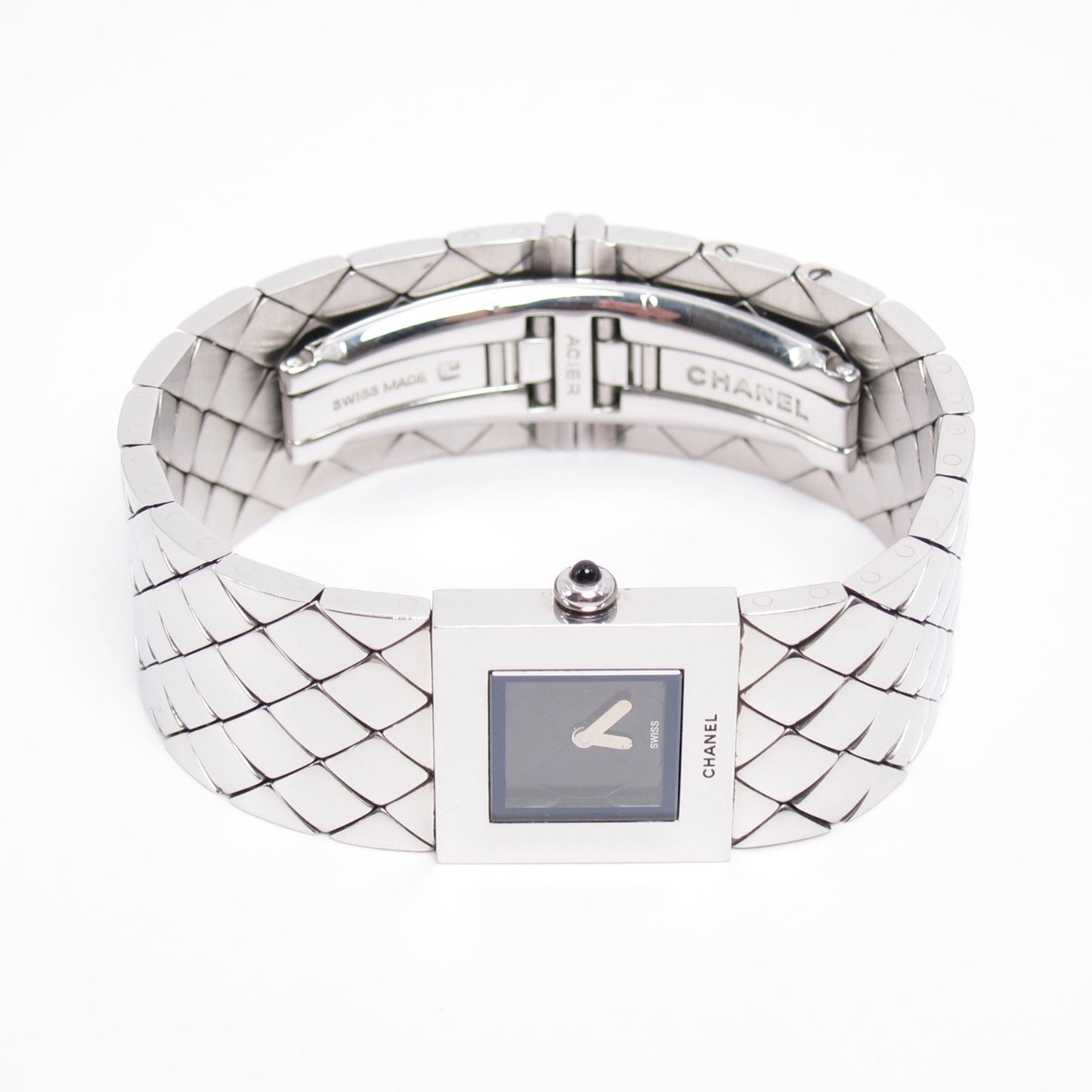 Chanel Vintage Matelasse Square Black Face Stainless Steel Watch