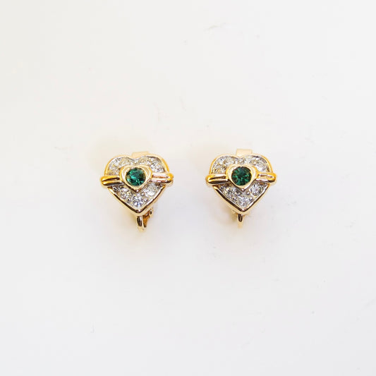 Nina Ricci 復古心形圖案雙色寶石金色夾式耳環