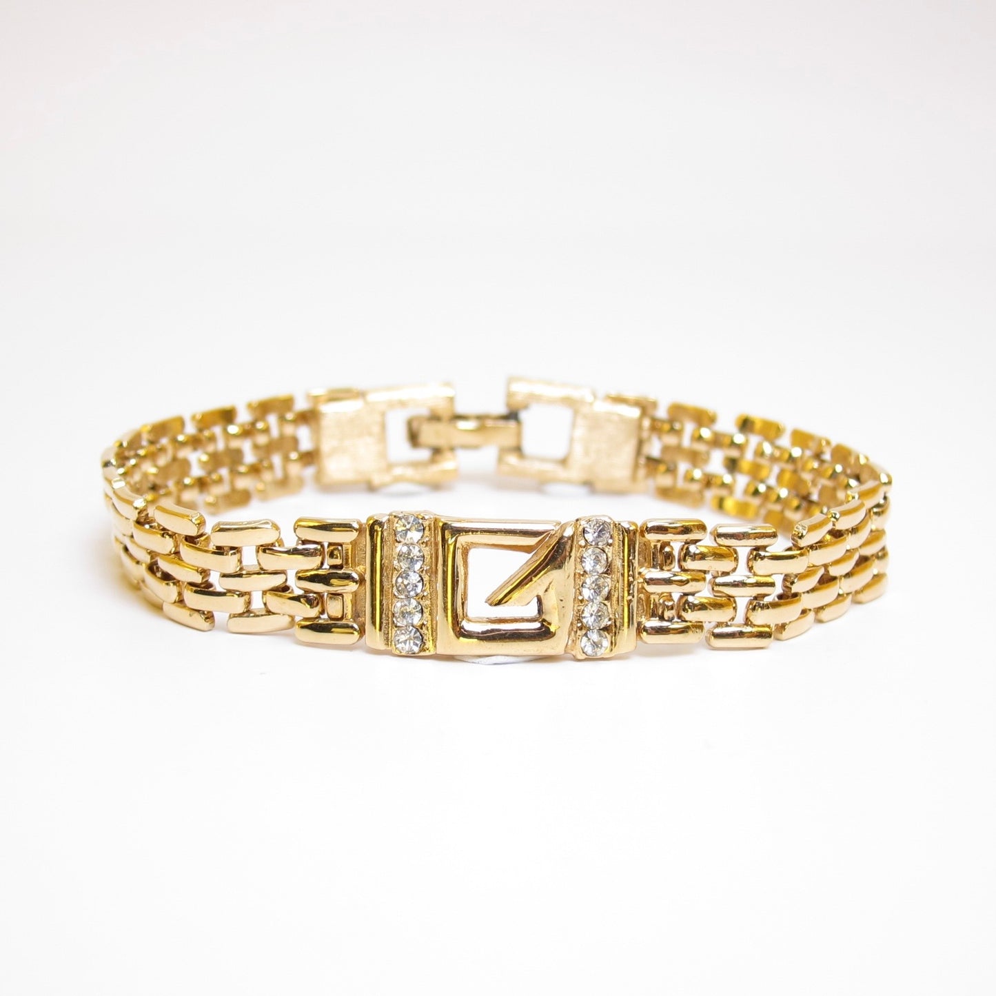 Givenchy Vintage G Logo with Rhinestone Golden Bracelet