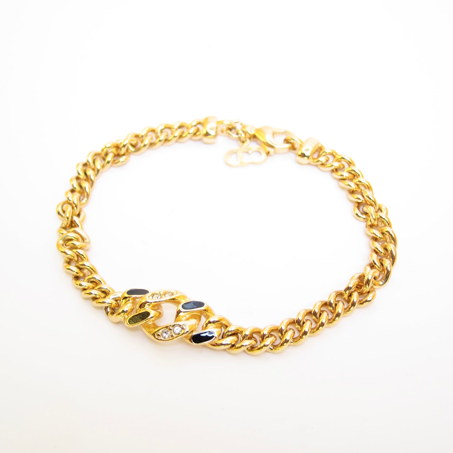 Christian Dior Vintage Rhinestone and Black Golden Bracelet