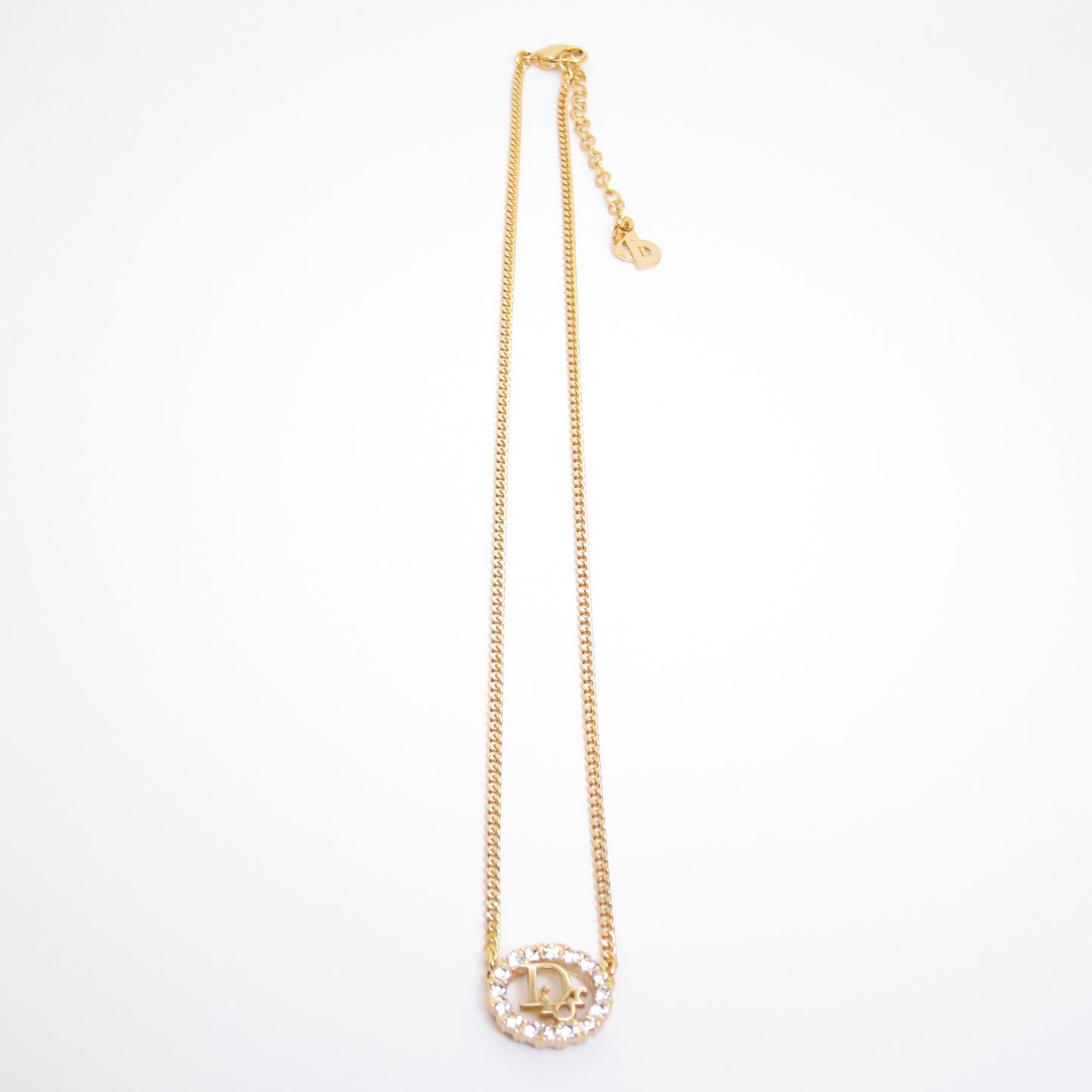 Christian Dior Vintage Dior Logo in Oval Shaped with Rhinestone Golden Necklace