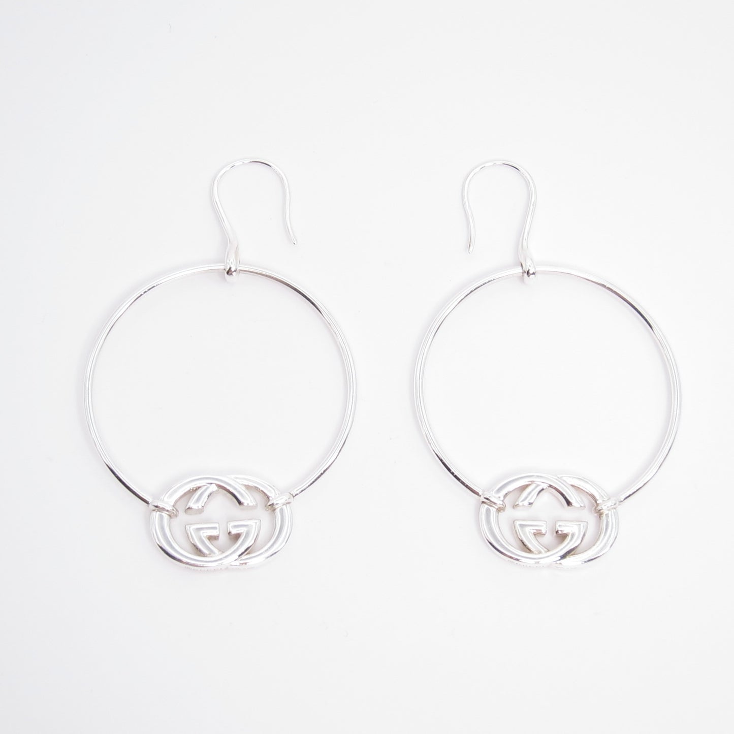 Gucci Vintage Britt Interlocking GG 925 Silver Hoop Earrings