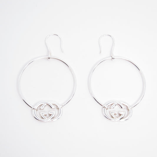 Gucci Vintage Britt Interlocking GG 925 Silver Hoop Earrings