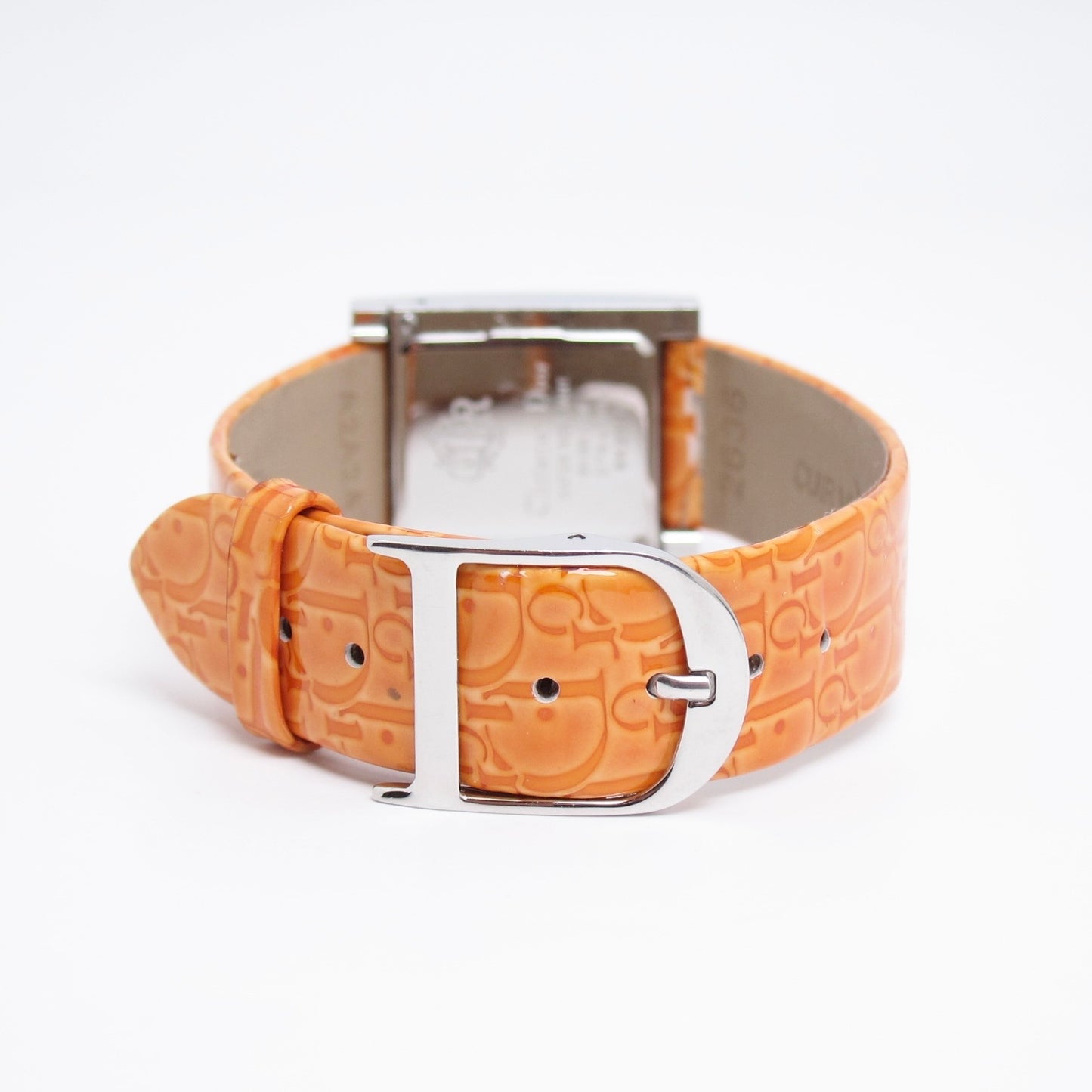 Christian Dior Vintage Malice Pink Shell Pearl Face with Orange Trotter Leather Strap Watch