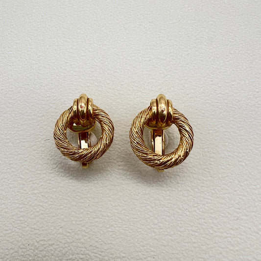 Christian Dior Vintage Twist Circle Golden Clip-on Earrings