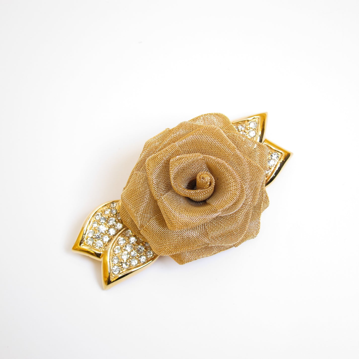 Givenchy Vintage Flower Motif with Rhinestone Golden Brooch