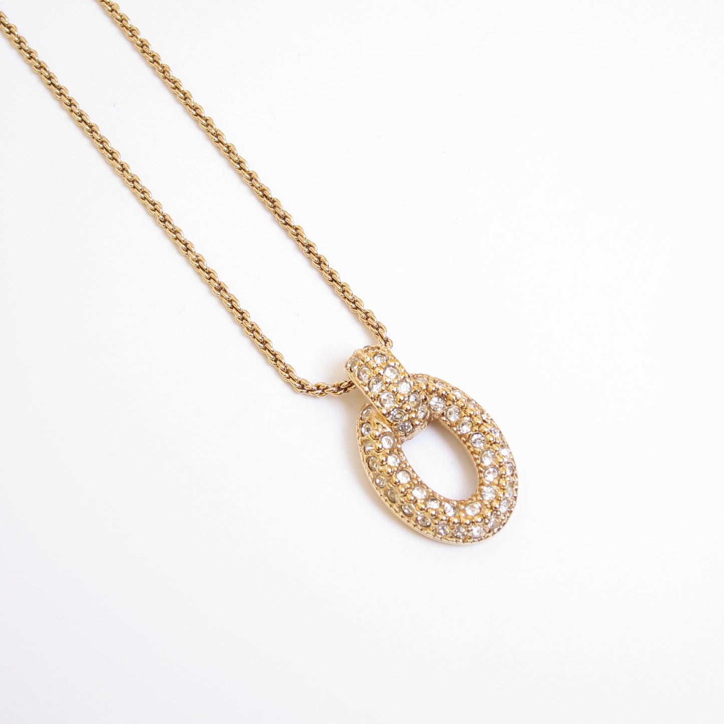 Christian Dior Vintage Letter O with Rhinestone Golden Necklace