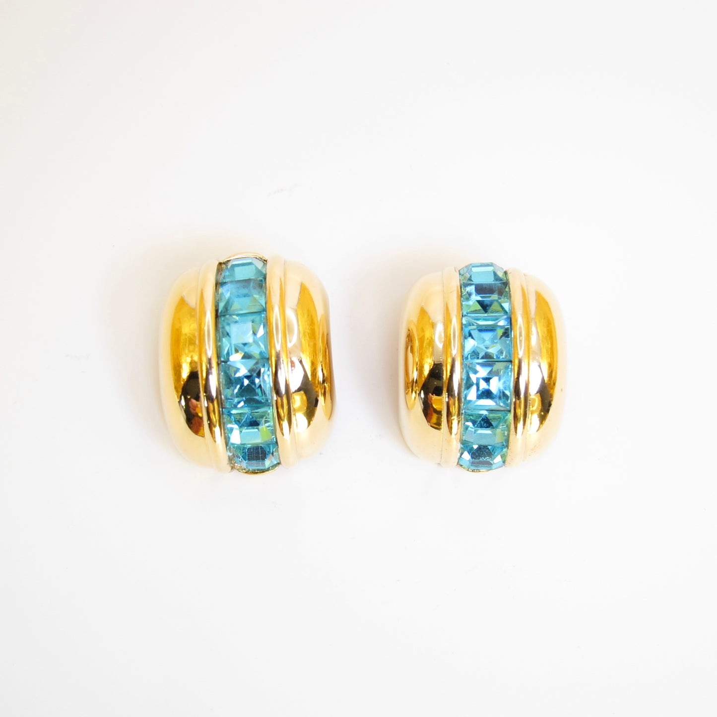 Givenchy Vintage Blue Color Stone Golden Clip-on Earrings