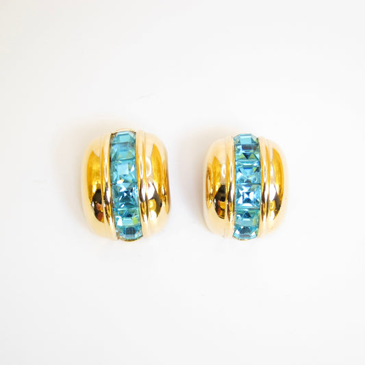 Givenchy Vintage Blue Color Stone Golden Clip-on Earrings