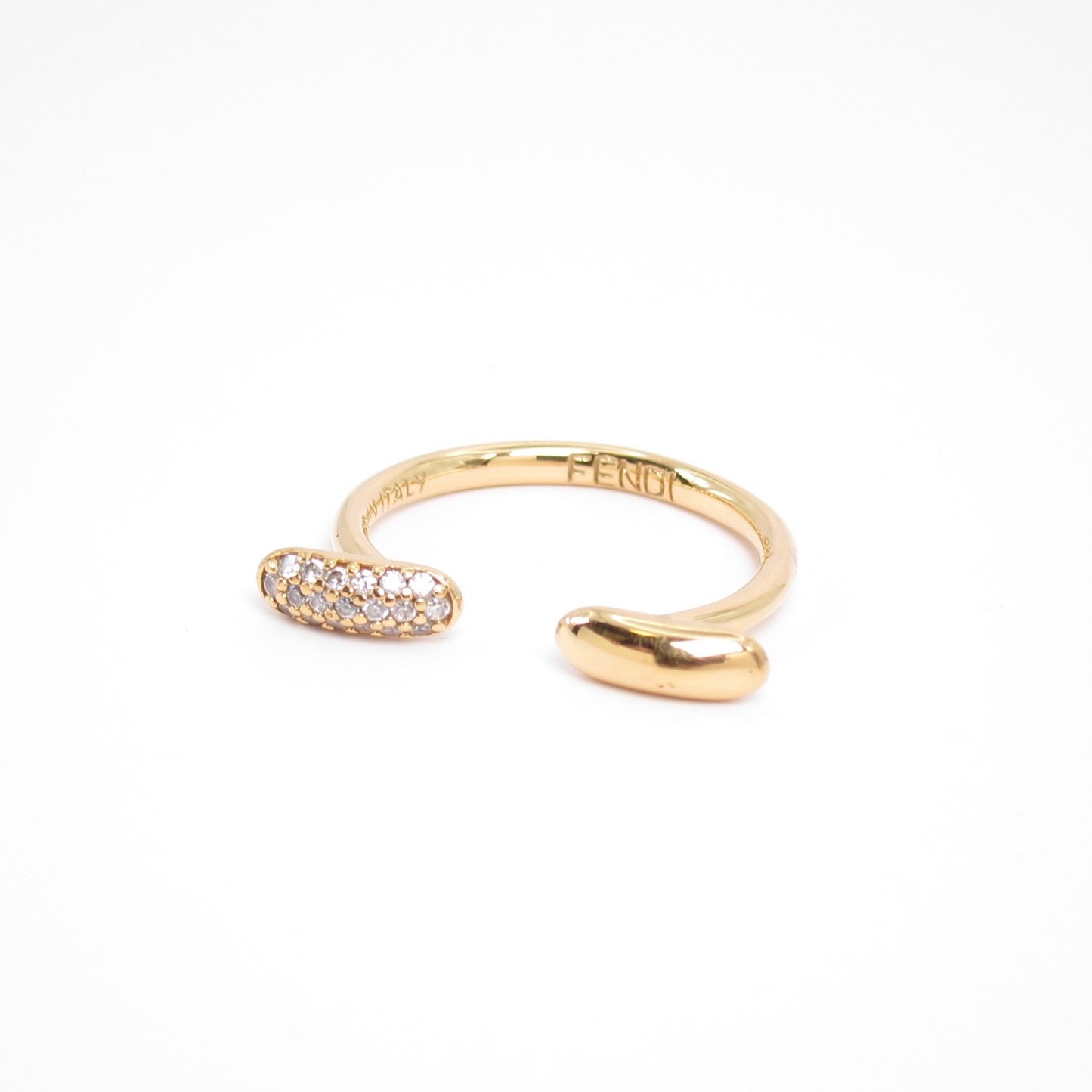 Fendi Vintage Filo Cubic Zirconia and Golden Open Cuff Ring