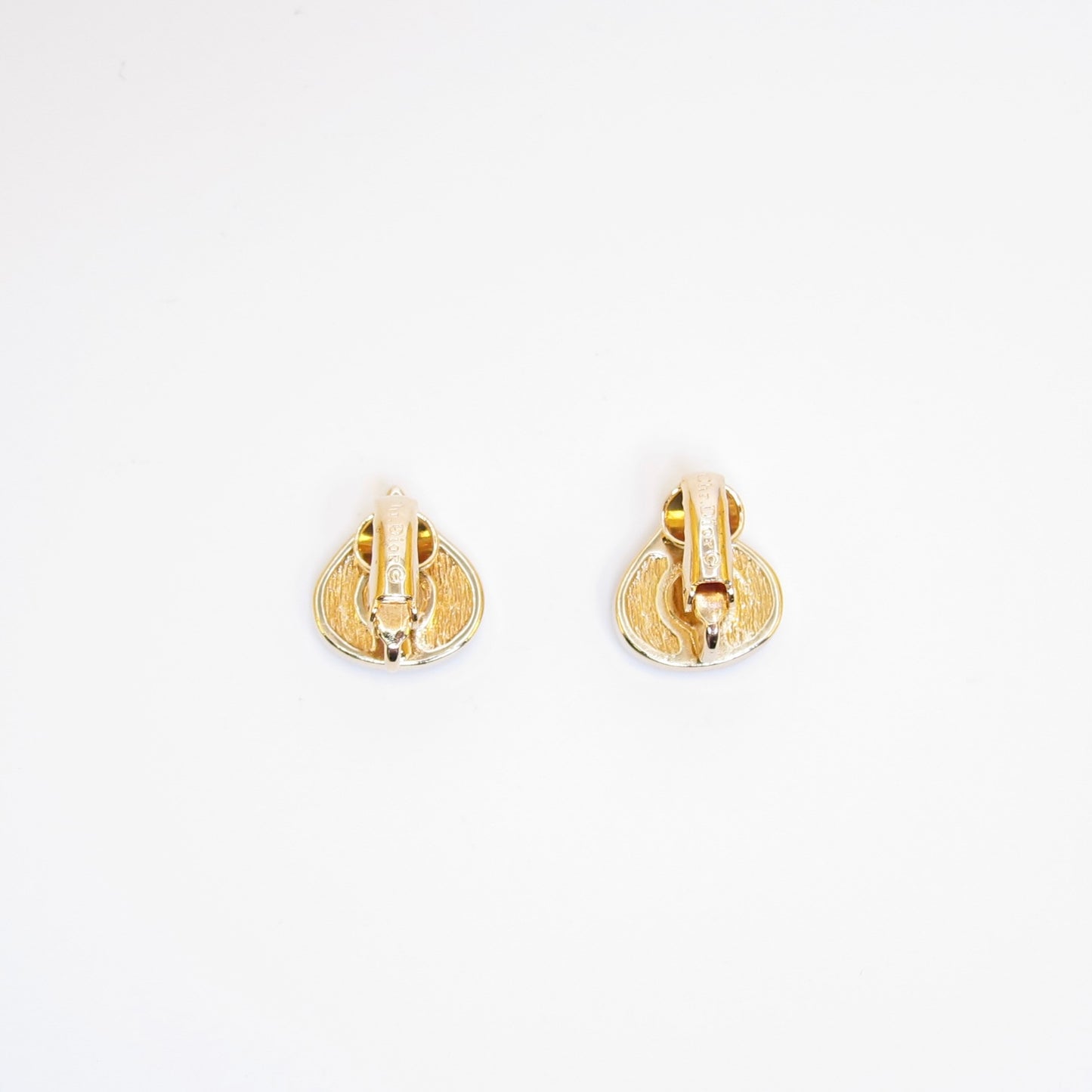 Christian Dior Vintage Dior Logo Black and Rhinestone Teardrop Golden Clip-on Earrings