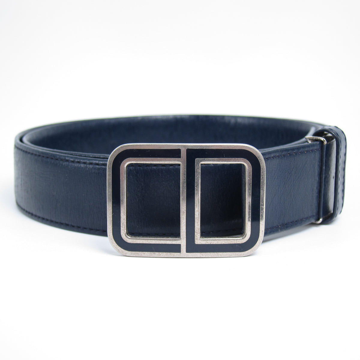 Christian Dior 海軍藍皮革CD扣腰帶