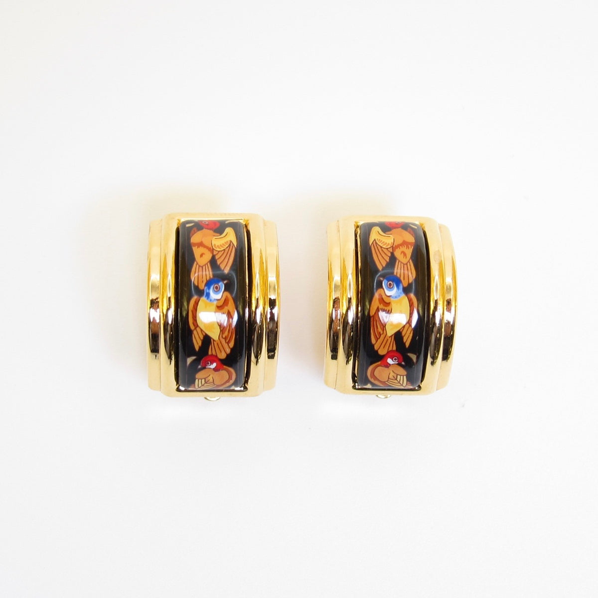 Hermès Vintage Multicolour Enamel Gold-Tone Clip-On Earrings