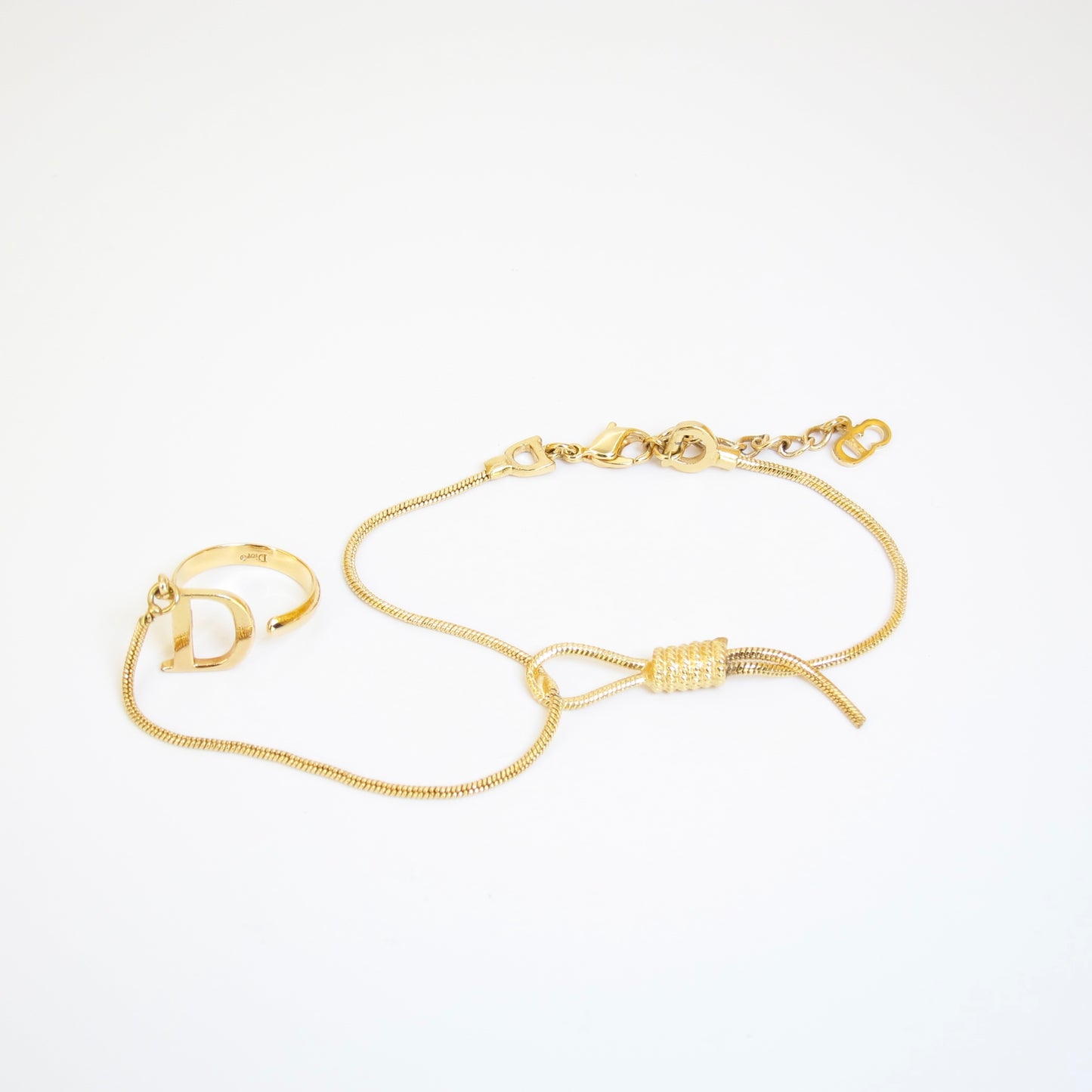 Christian Dior Vintage D Logo Ring with Golden Bracelet