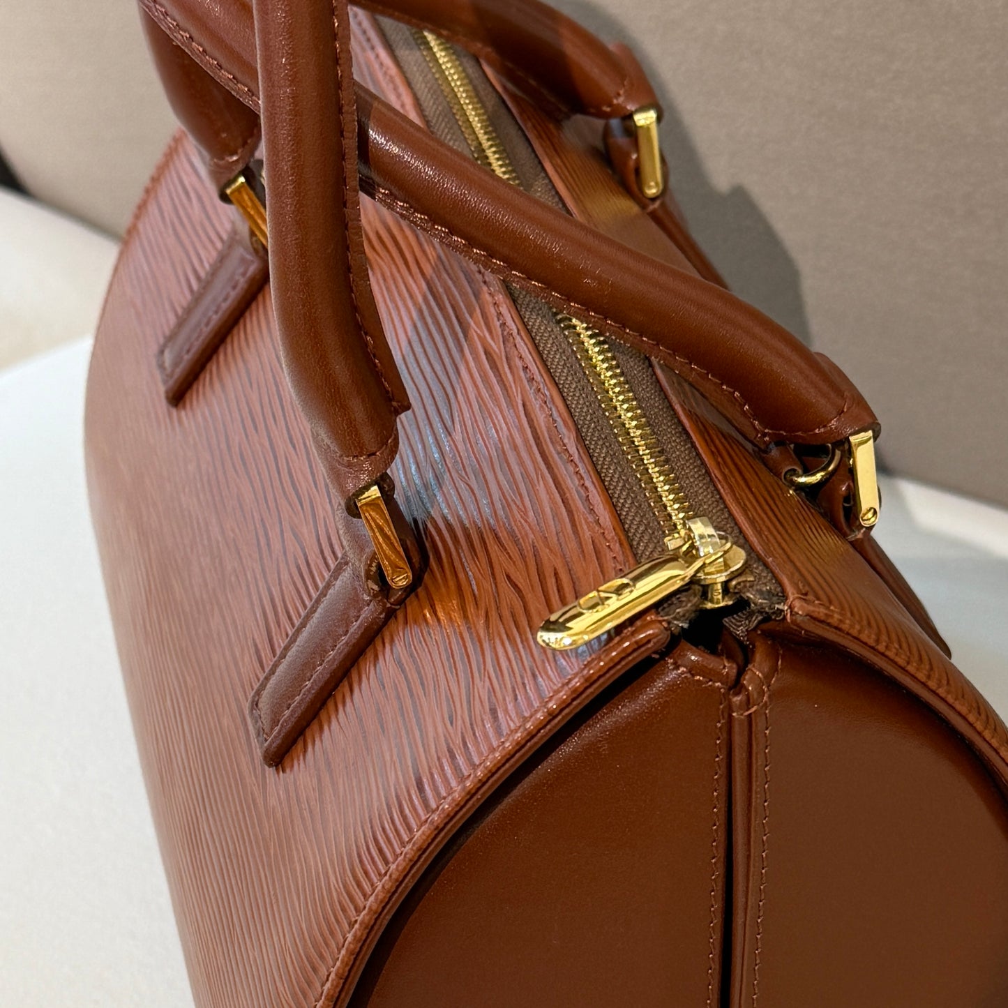 Valentino Vintage Brown Epi Barrel 2-Way Boston Bag