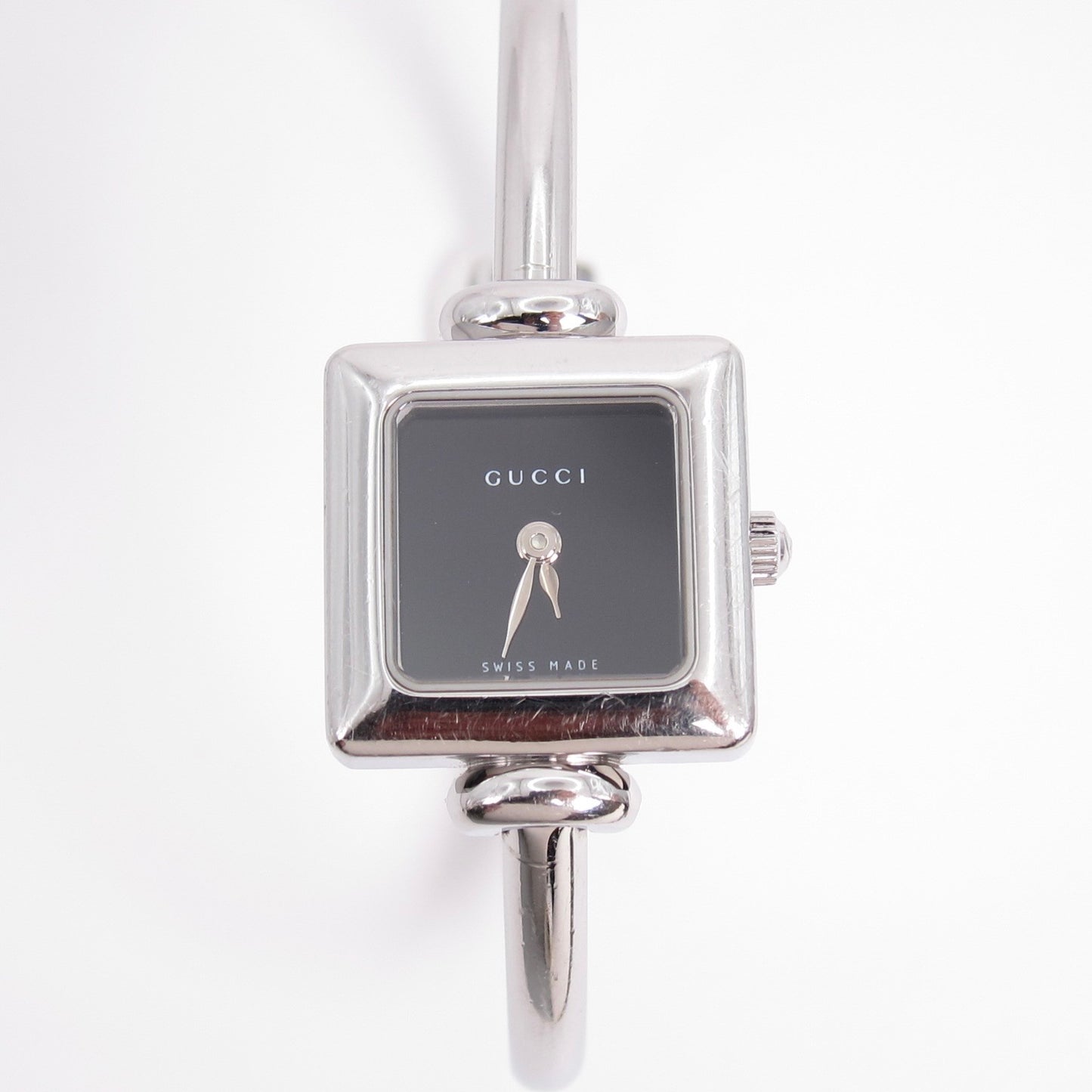 Gucci Vintage Square Black Face Silver Bangle Watch
