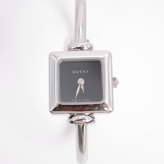Gucci Vintage Square Black Face Silver Bangle Watch
