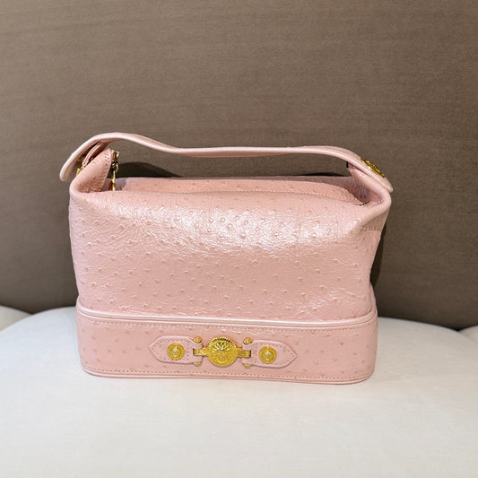 Versace Vintage Pink Ostrich Vanity Top Handle Handbag