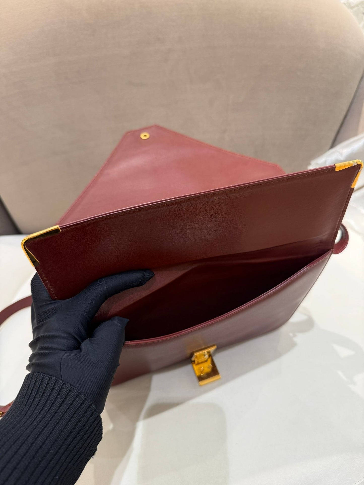 卡地亞復古 Must Line 酒紅色皮革單肩包