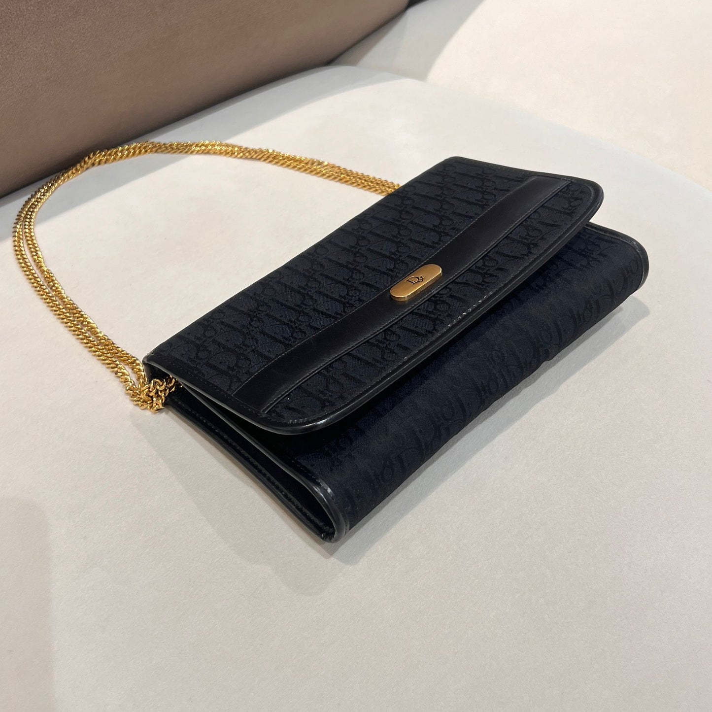Christian Dior Vintage Navy Leather Chain Shoulder Bag
