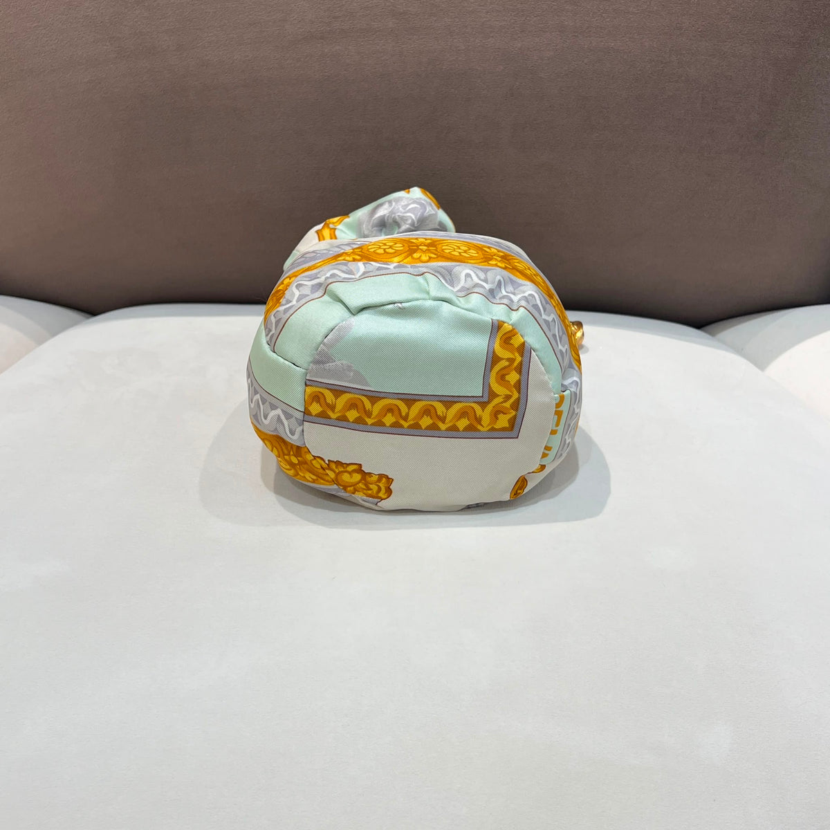 Celine Vintage Ivory Gold Silk Scarf Drawstring Pouch