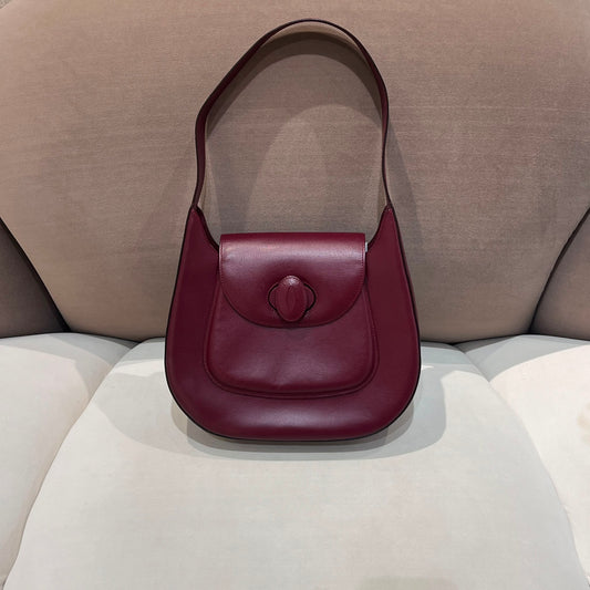 Cartier Vintage Must De Cartier Wine Red Leather Hobo Shoulder Bag