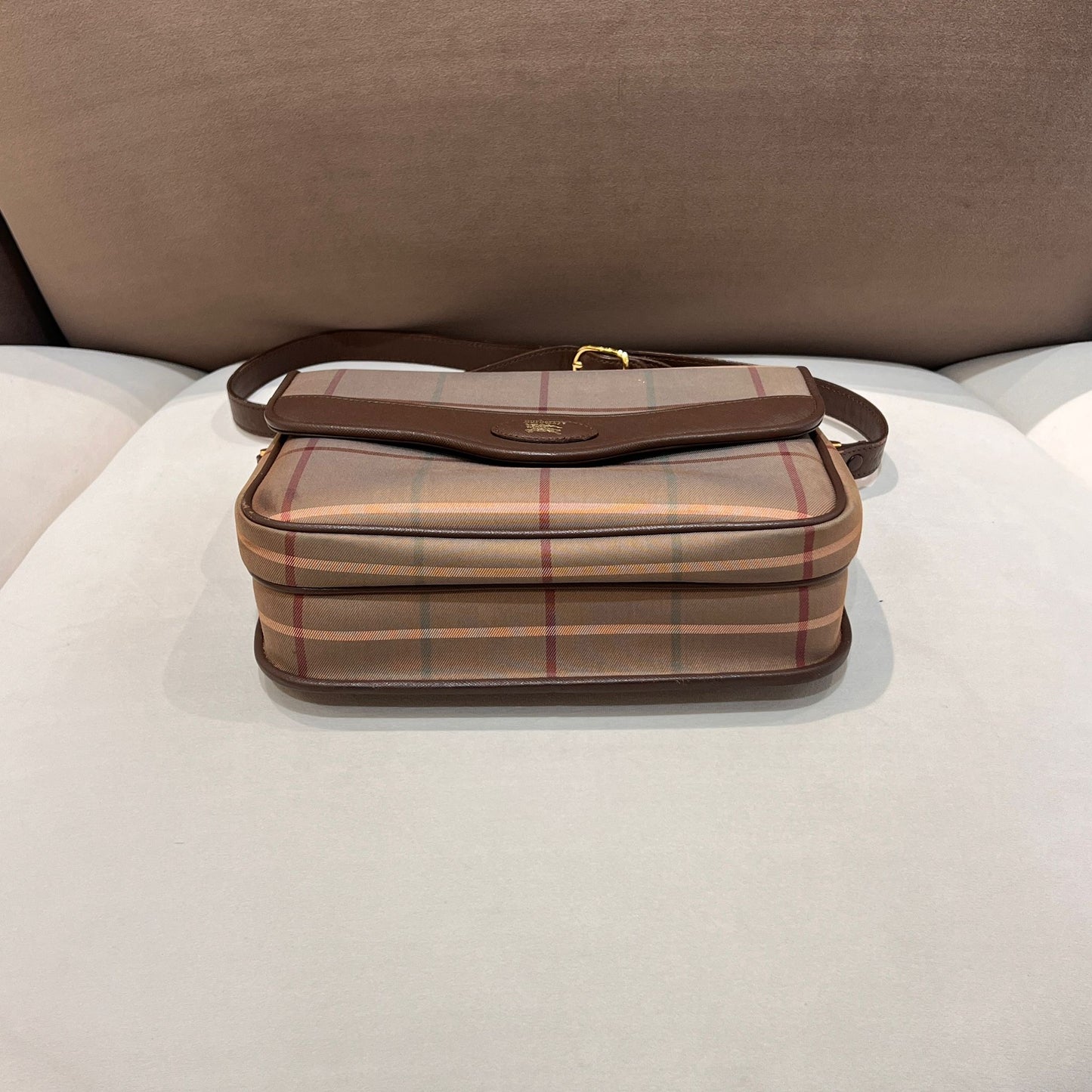 Burberry Vintage Check Canvas Brown Leather Shoulder Bag