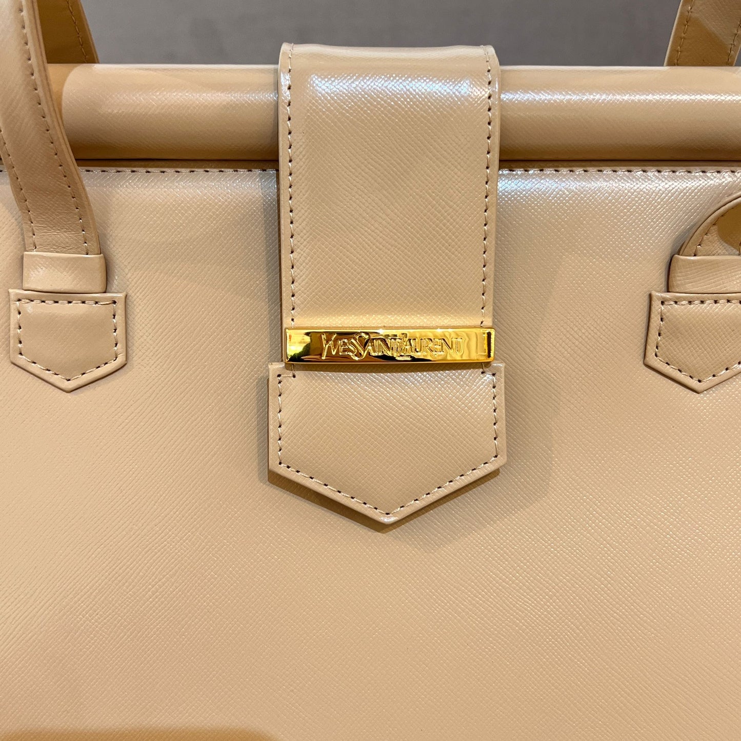 Yves Saint Laurent Vintage Beige Structured Leather Handbag