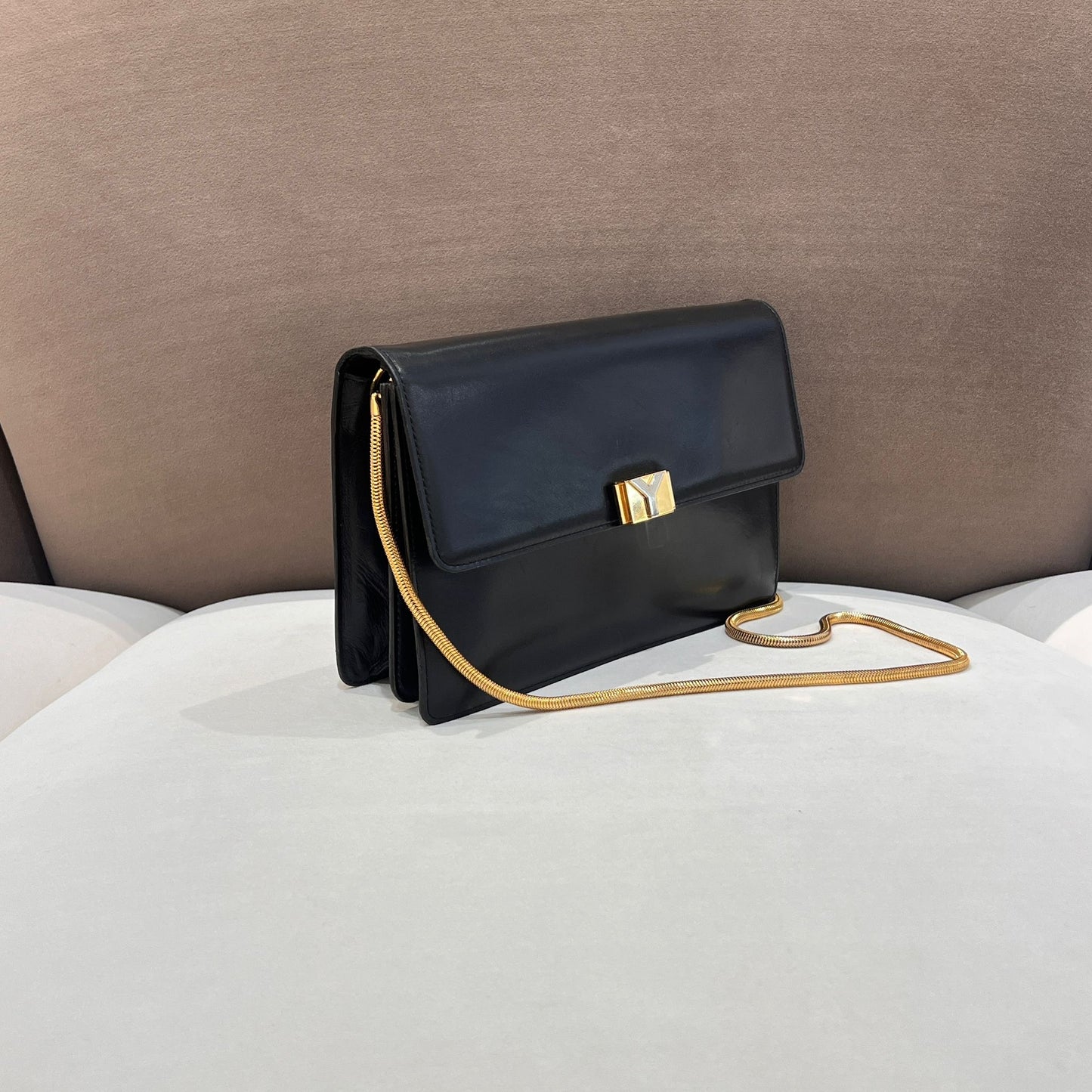 Yves Saint Laurent Vintage Black Leather Chain Shoulder Bag