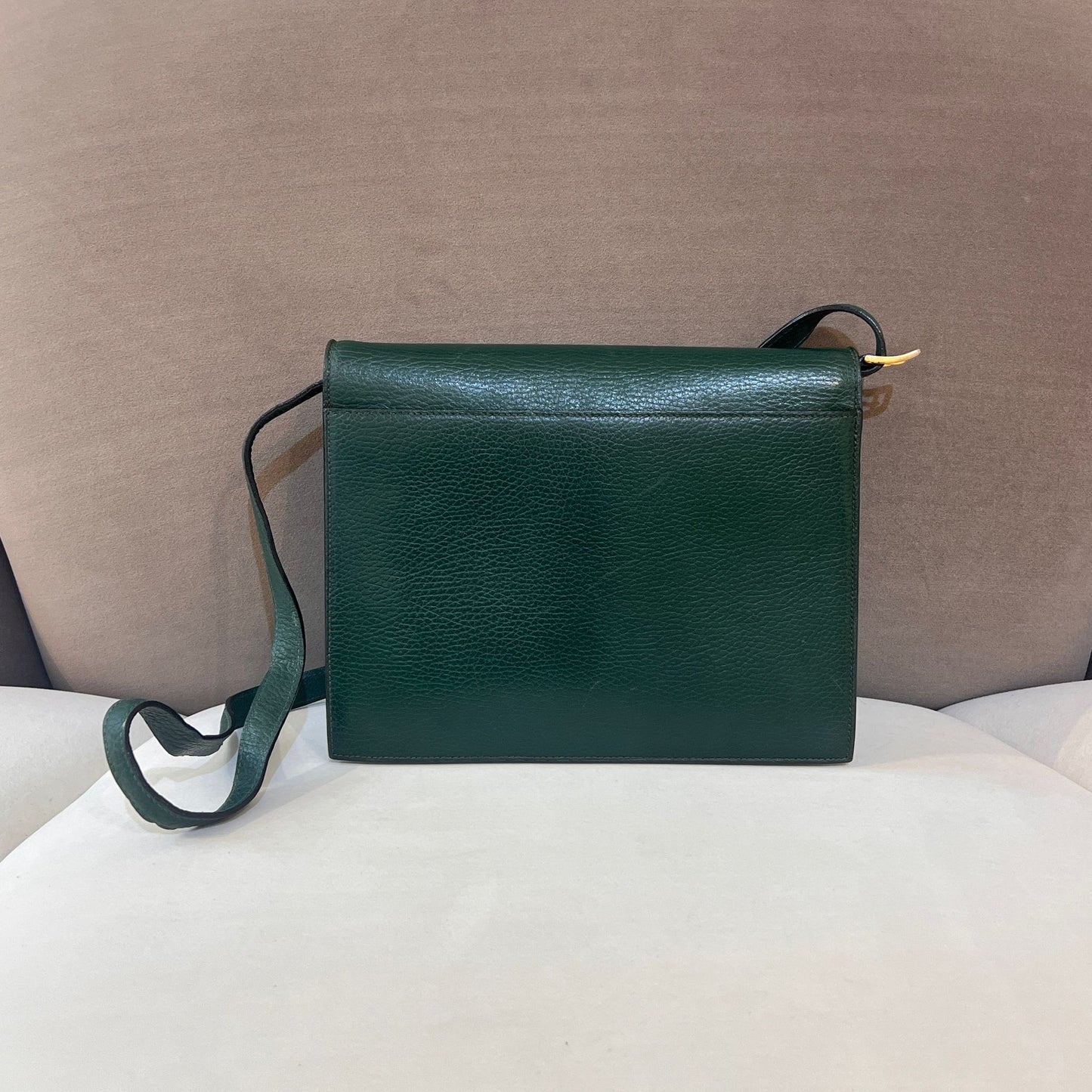 Celine Vintage Circle Logo Forest Green Leather Shoulder Bag