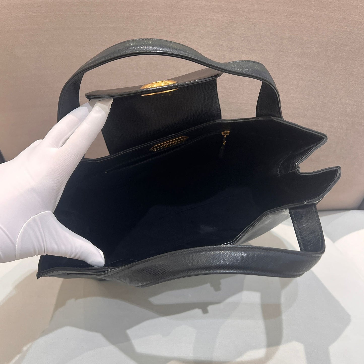 Givenchy Vintage Black Leather Flap Top Handle Shoulder Handbag