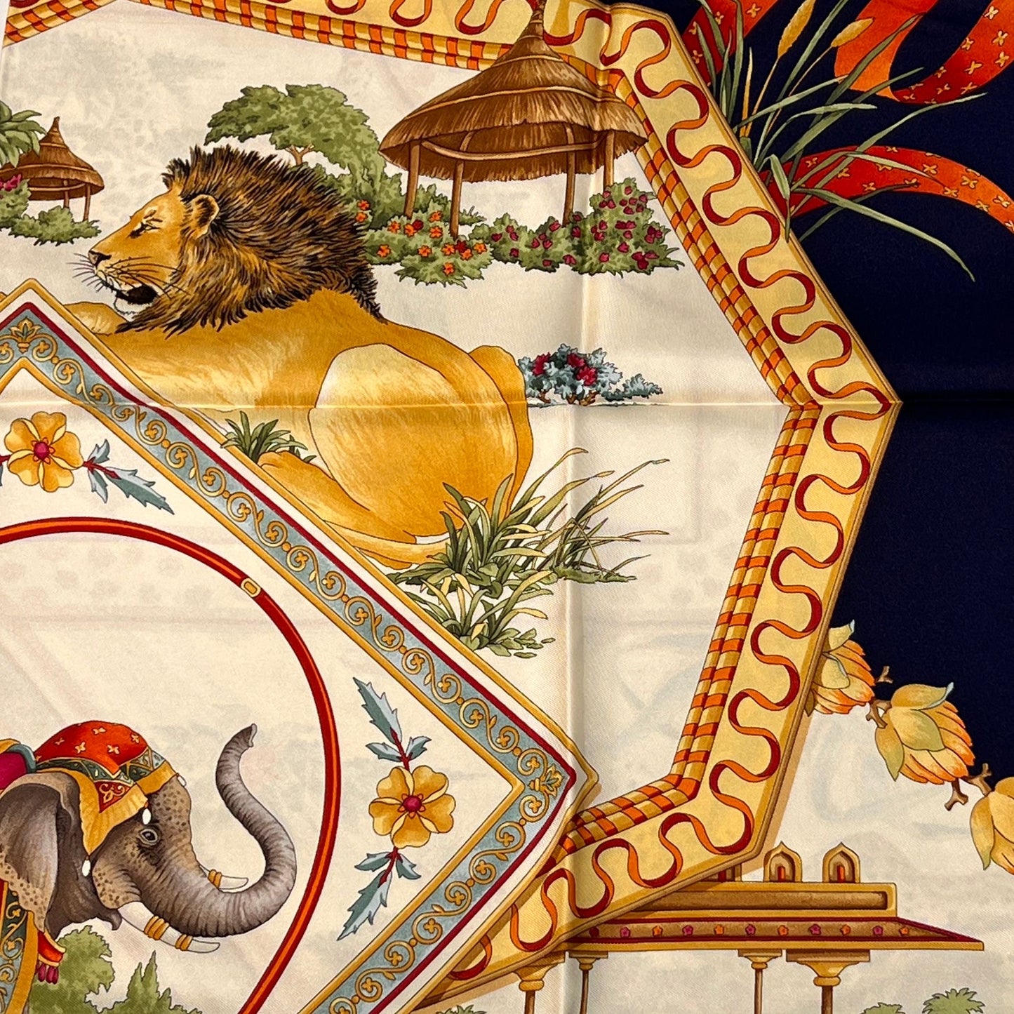 Ferragamo Vintage Leopard Equestrian Print Silk Scarf Multicolour 88 X 86 Cm