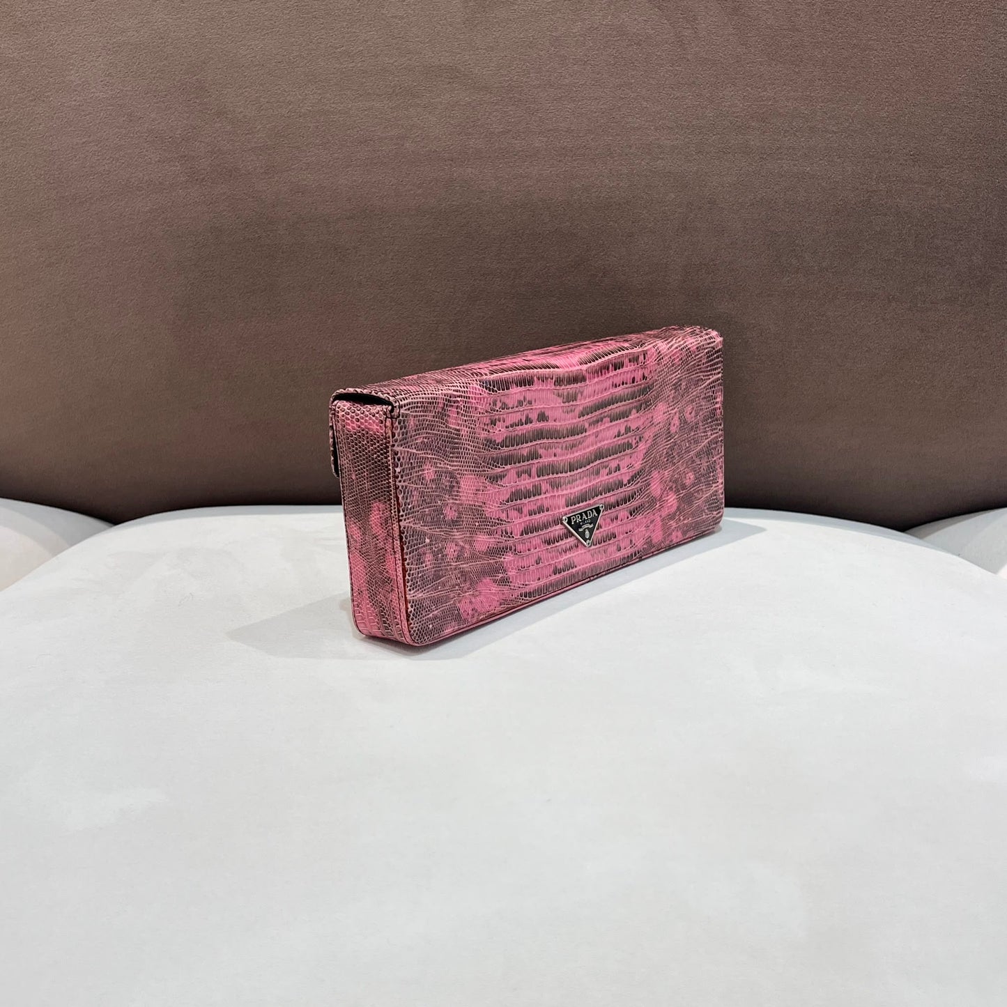 Prada Vintage Pink Lizard-Textured Leather Clutch Pouch