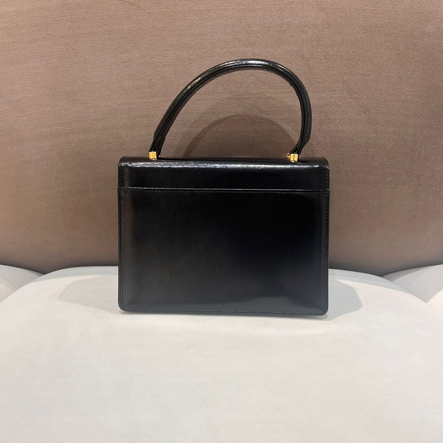 Versace Vintage Medusa Charm Black Leather Top Handle Handbag