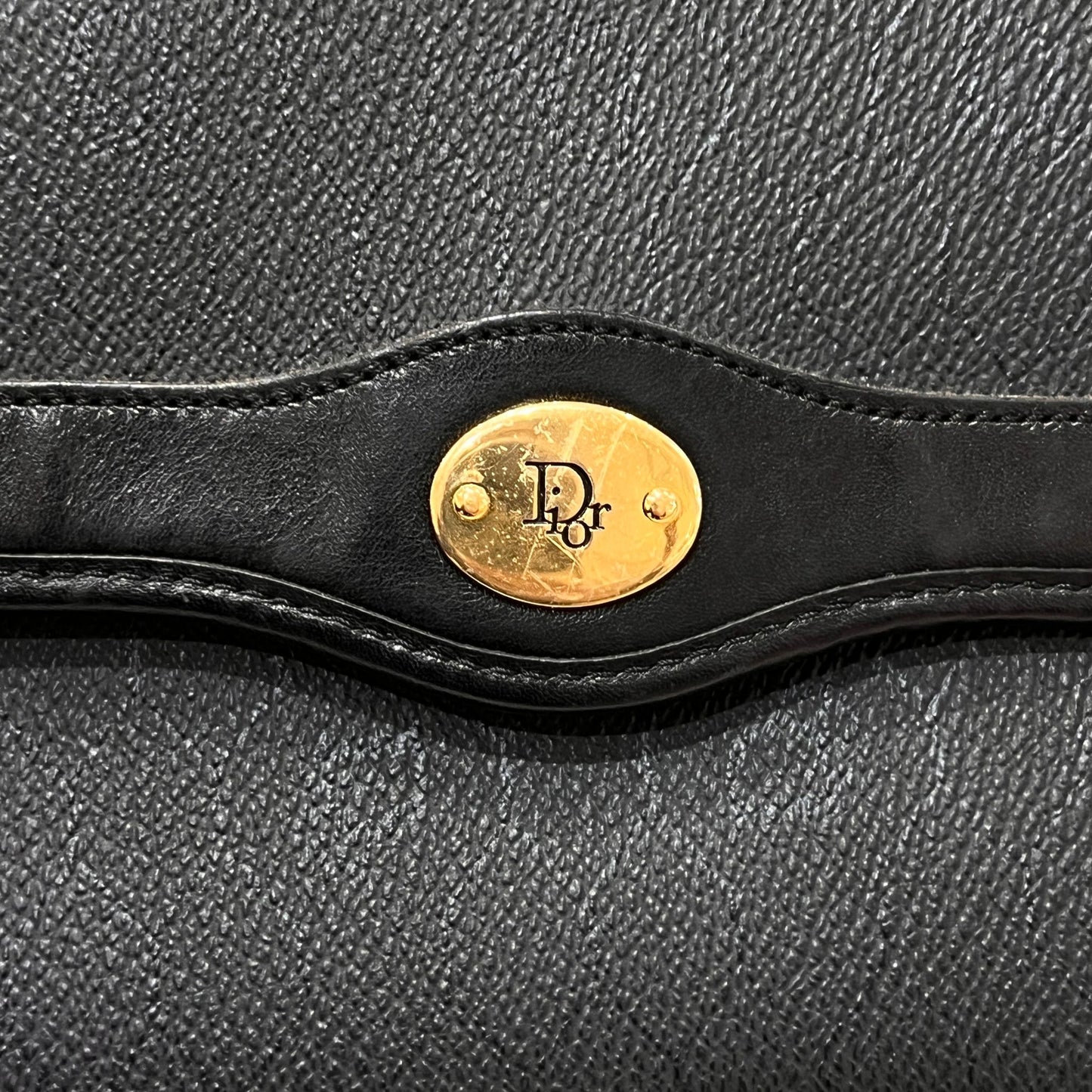 Christian Dior Vintage Black Honeycomb Leather Chain Shoulder Bag