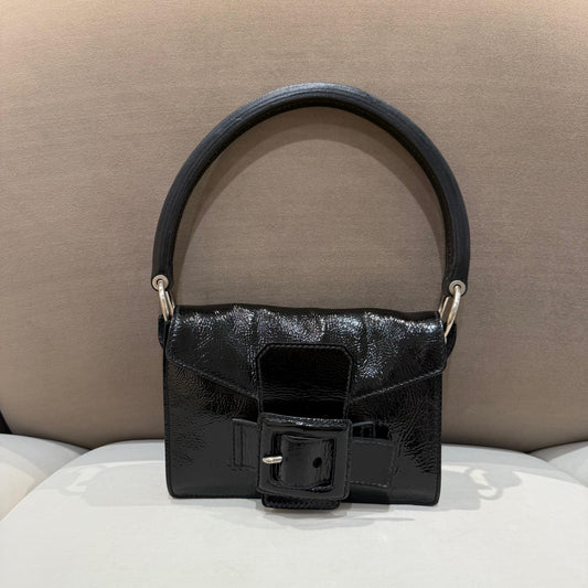 Miu Miu Vintage Black Patent Leather Buckle Flap Handbag