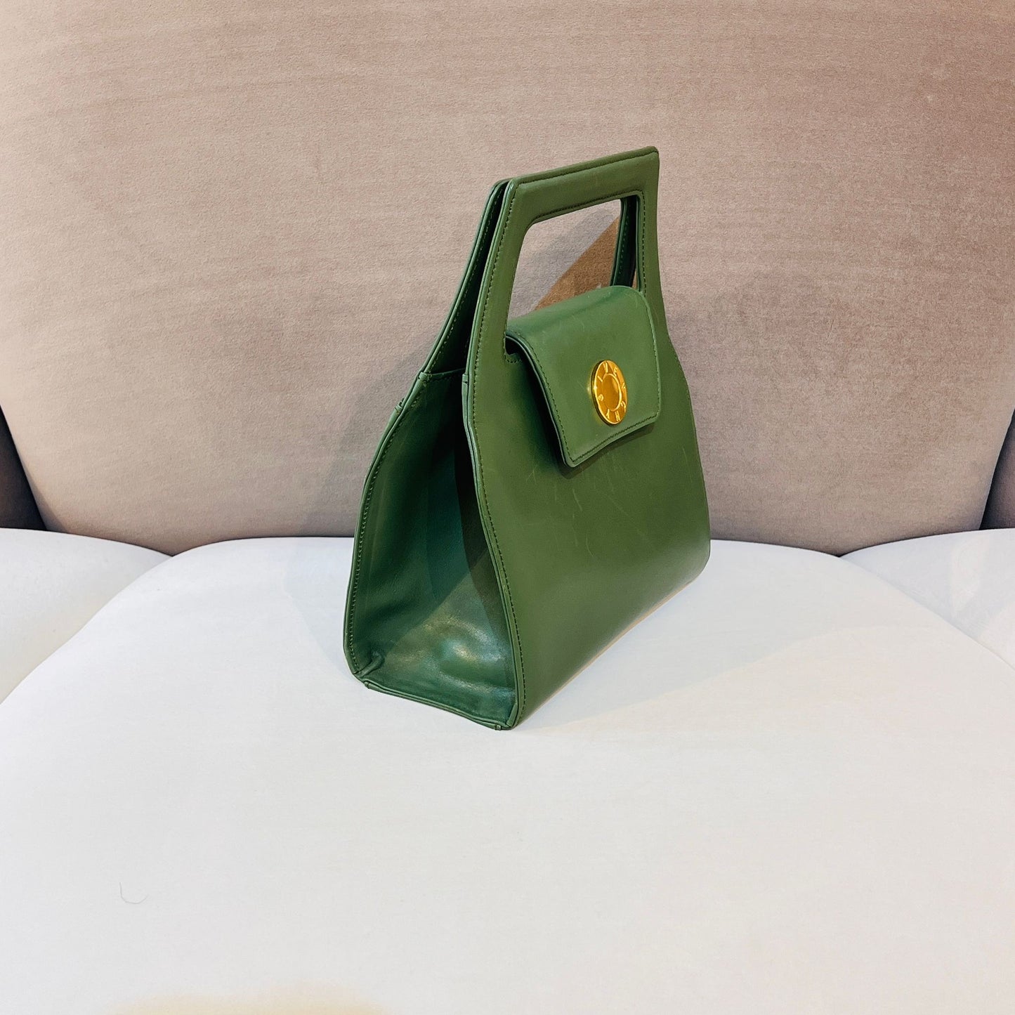 Givenchy Vintage Structured Green Leather Handbag With Medallion Clasp