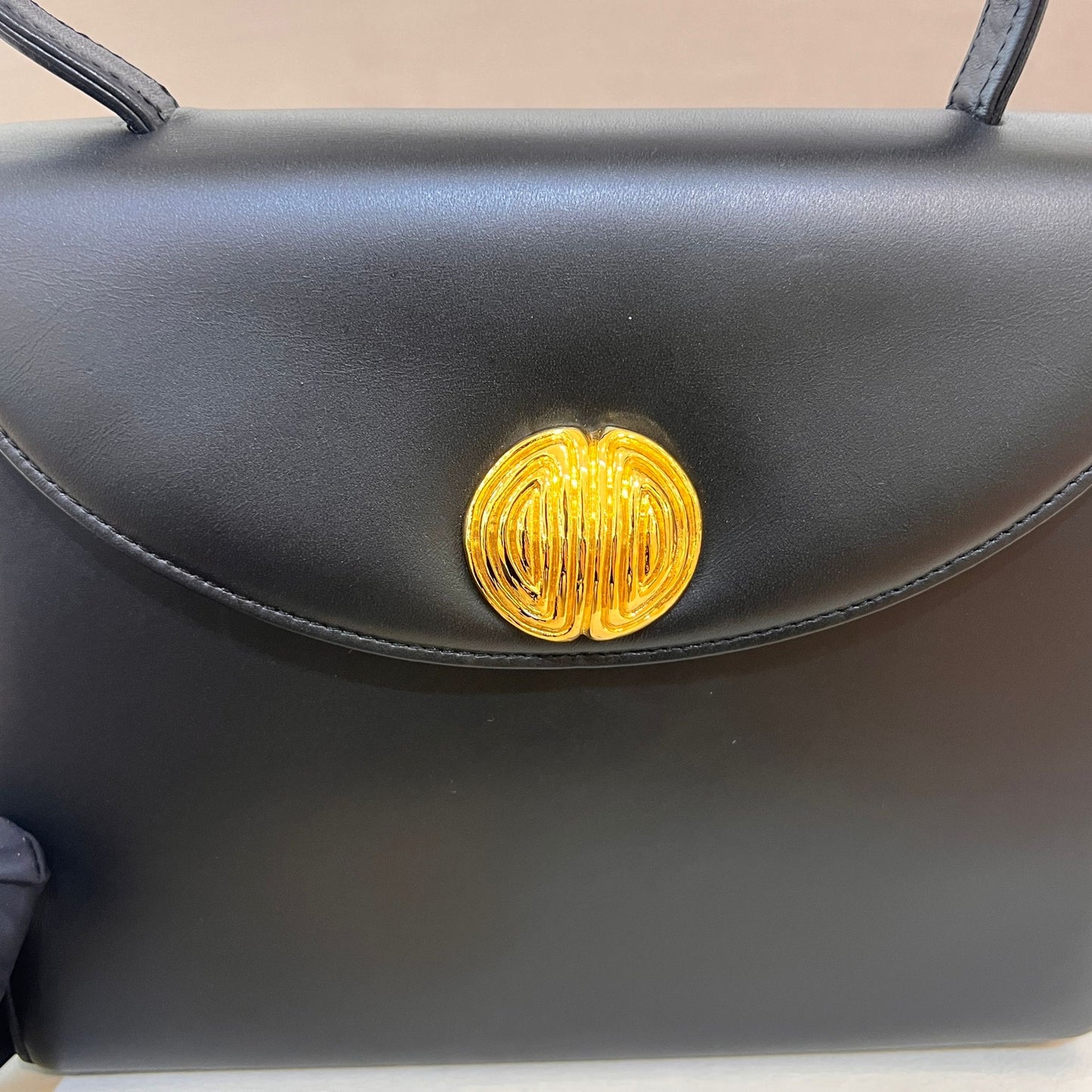 Givenchy Vintage Black Leather Gold Emblem Top Handle Bag