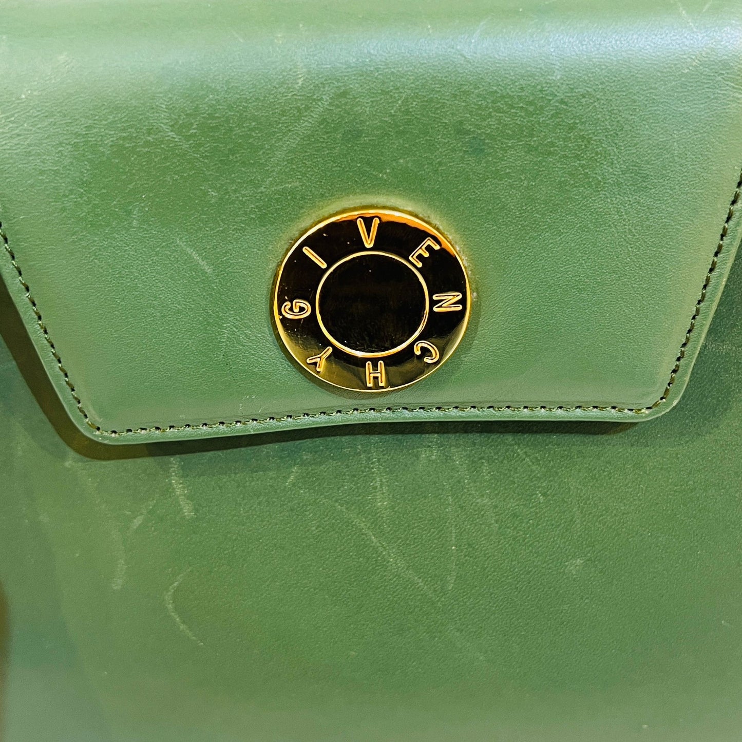 Givenchy Vintage Structured Green Leather Handbag With Medallion Clasp