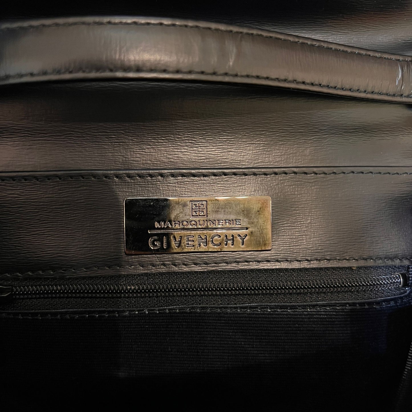 Givenchy Vintage Black Leather Logo Clasp Top Handle Bag