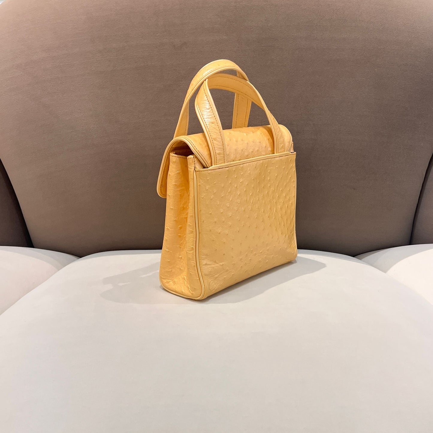 Versace Vintage Ostrich Embossed Cream Leather Mini Handbag