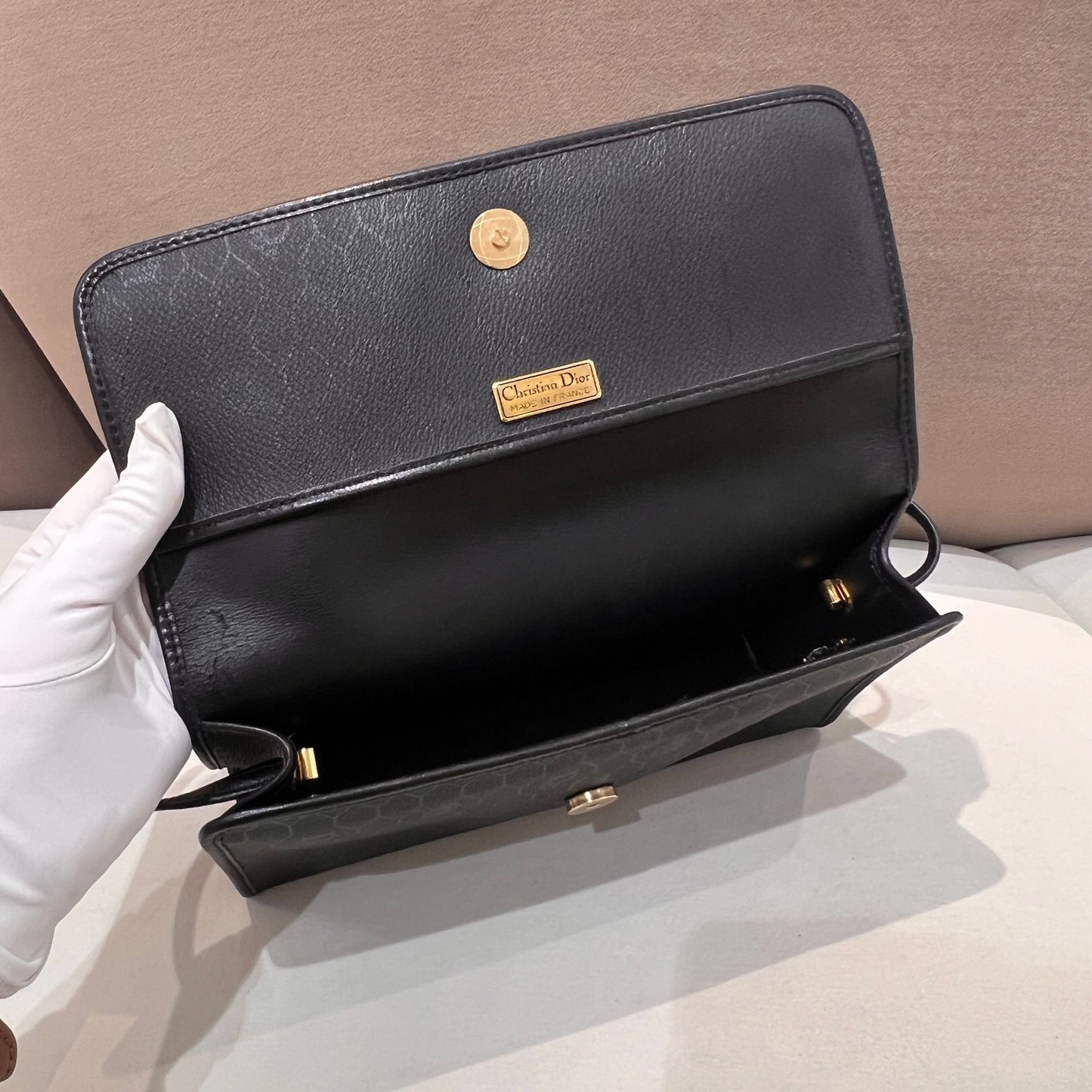 Christian Dior Vintage Honeycomb Black Shoulder Bag