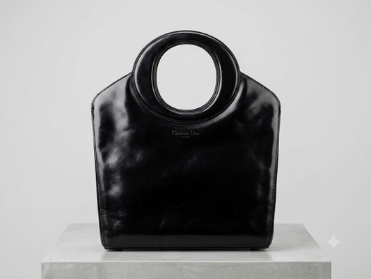 Christian Dior Vintage Black Patent Leather Circle Handbag